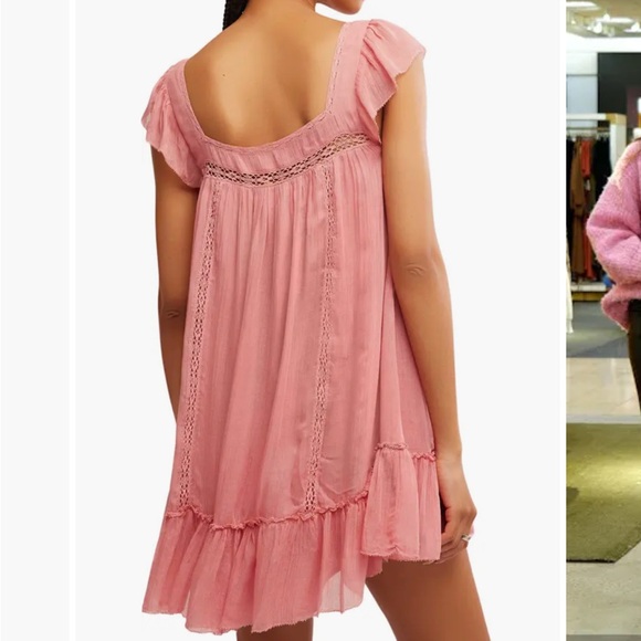 Free People Dusty Rose Mini Dress Olivia Gauze Babydoll Dress - Picture 5 of 5